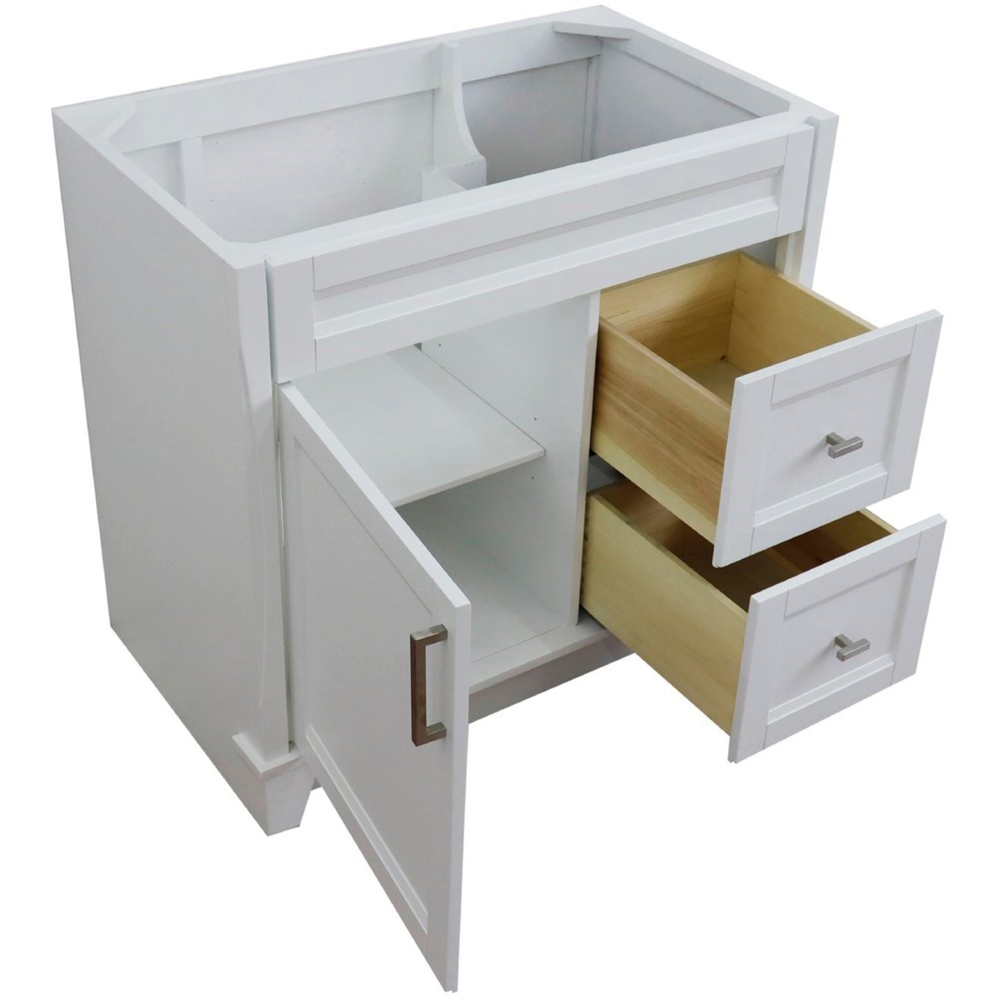 36" Single sink vanity in White finish cabinet only Left door
