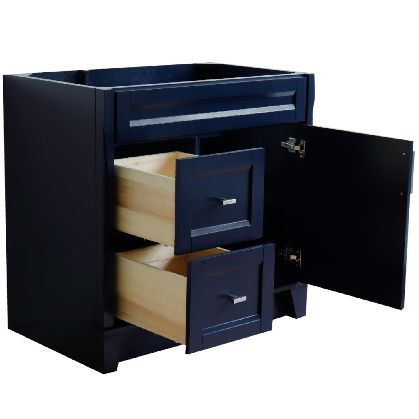 36" Single sink vanity in Blue finish cabinet only Right drawers