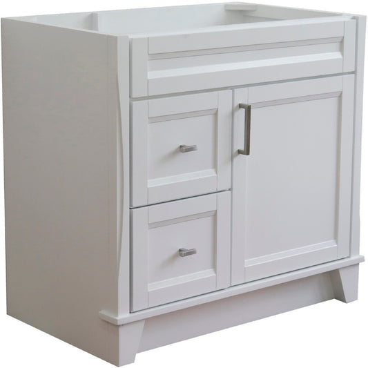36" Single sink vanity in White finish cabinet only Right drawers