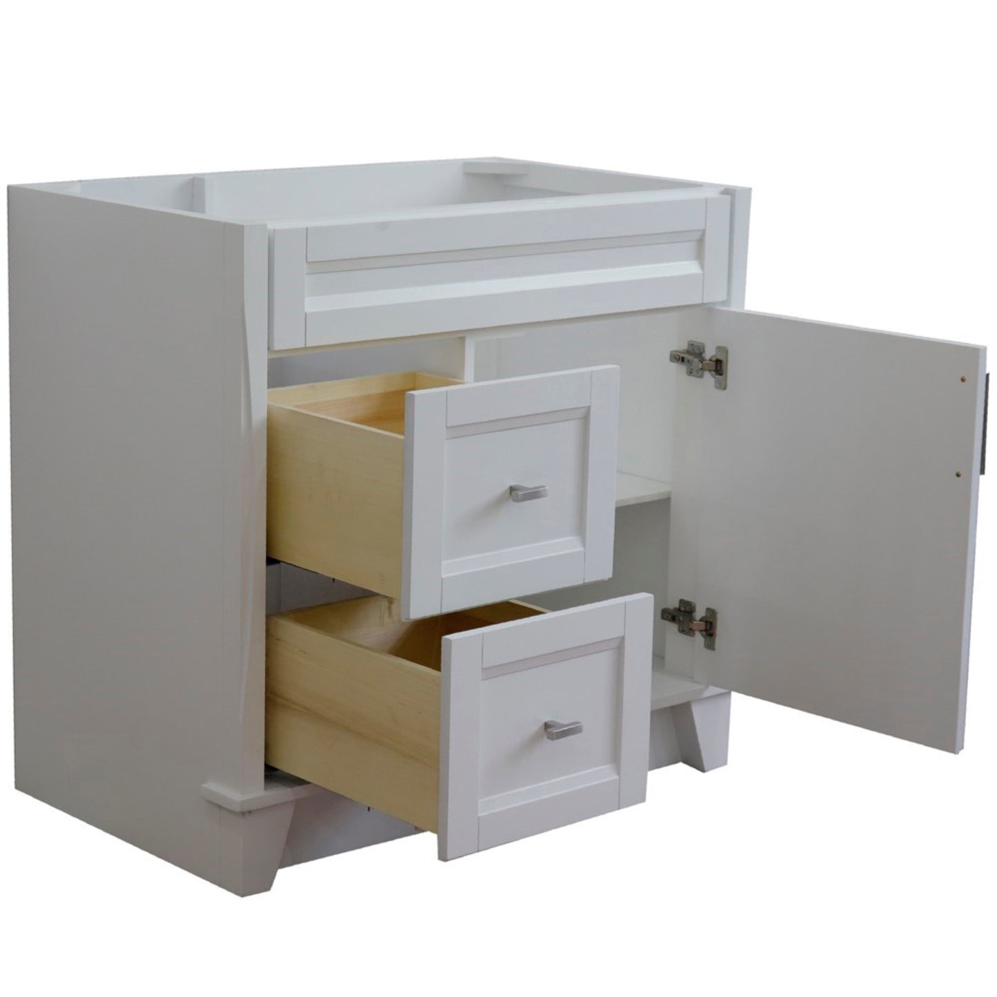 36" Single sink vanity in White finish cabinet only Right drawers