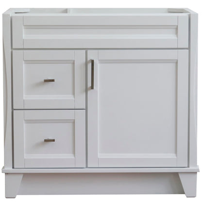 36" Single sink vanity in White finish cabinet only Right drawers