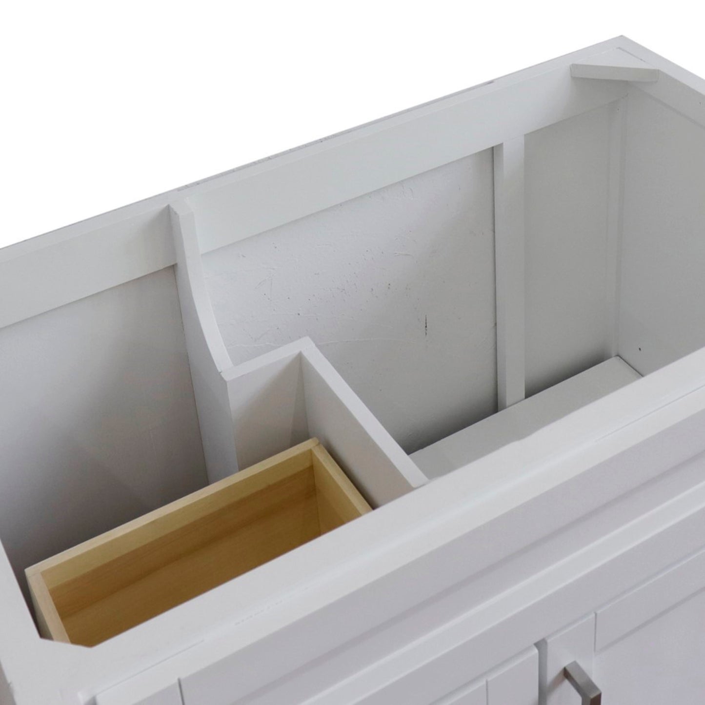 36" Single sink vanity in White finish cabinet only Right drawers