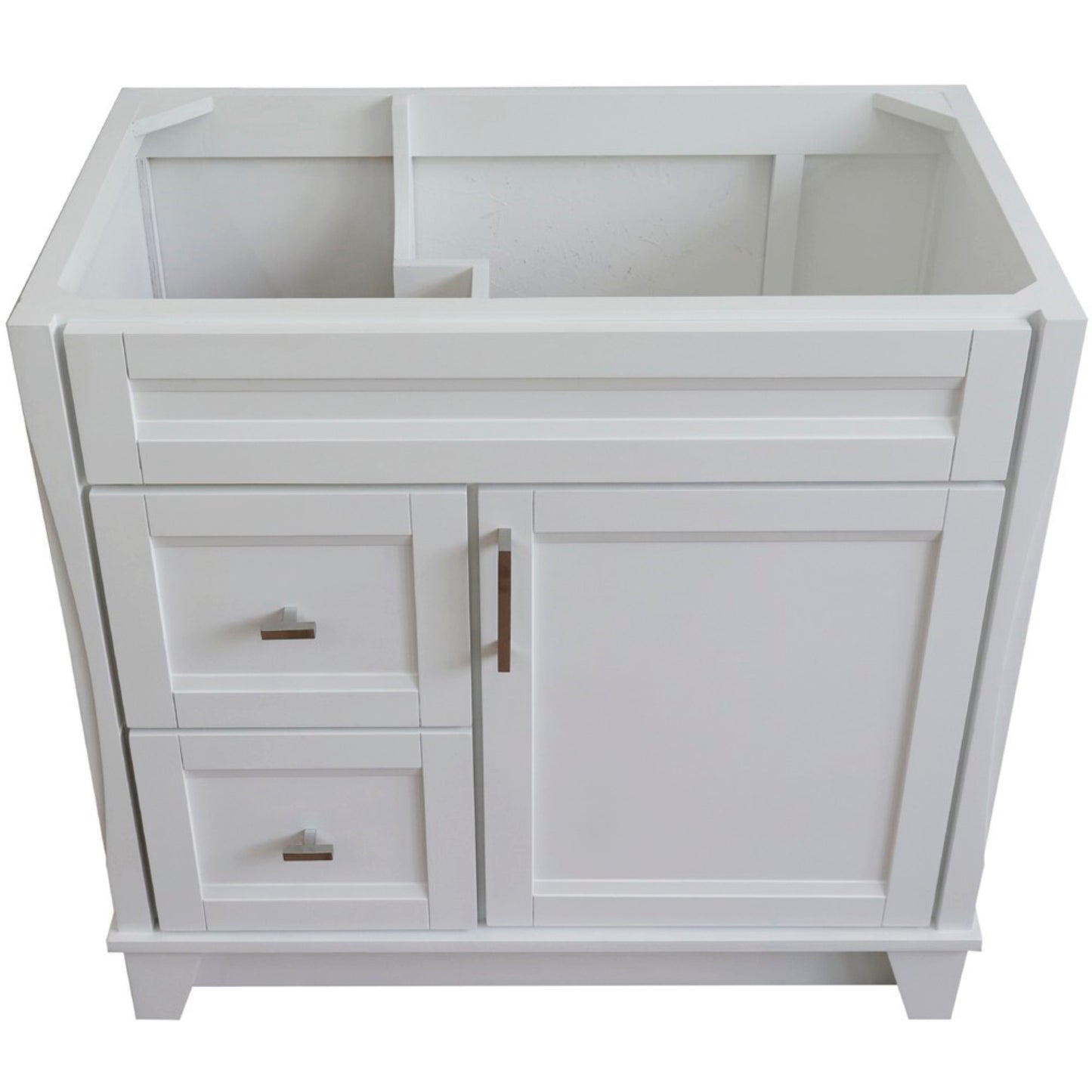 36" Single sink vanity in White finish cabinet only Right drawers
