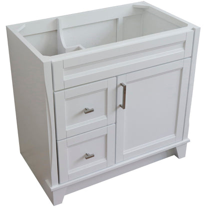 36" Single sink vanity in White finish cabinet only Right drawers