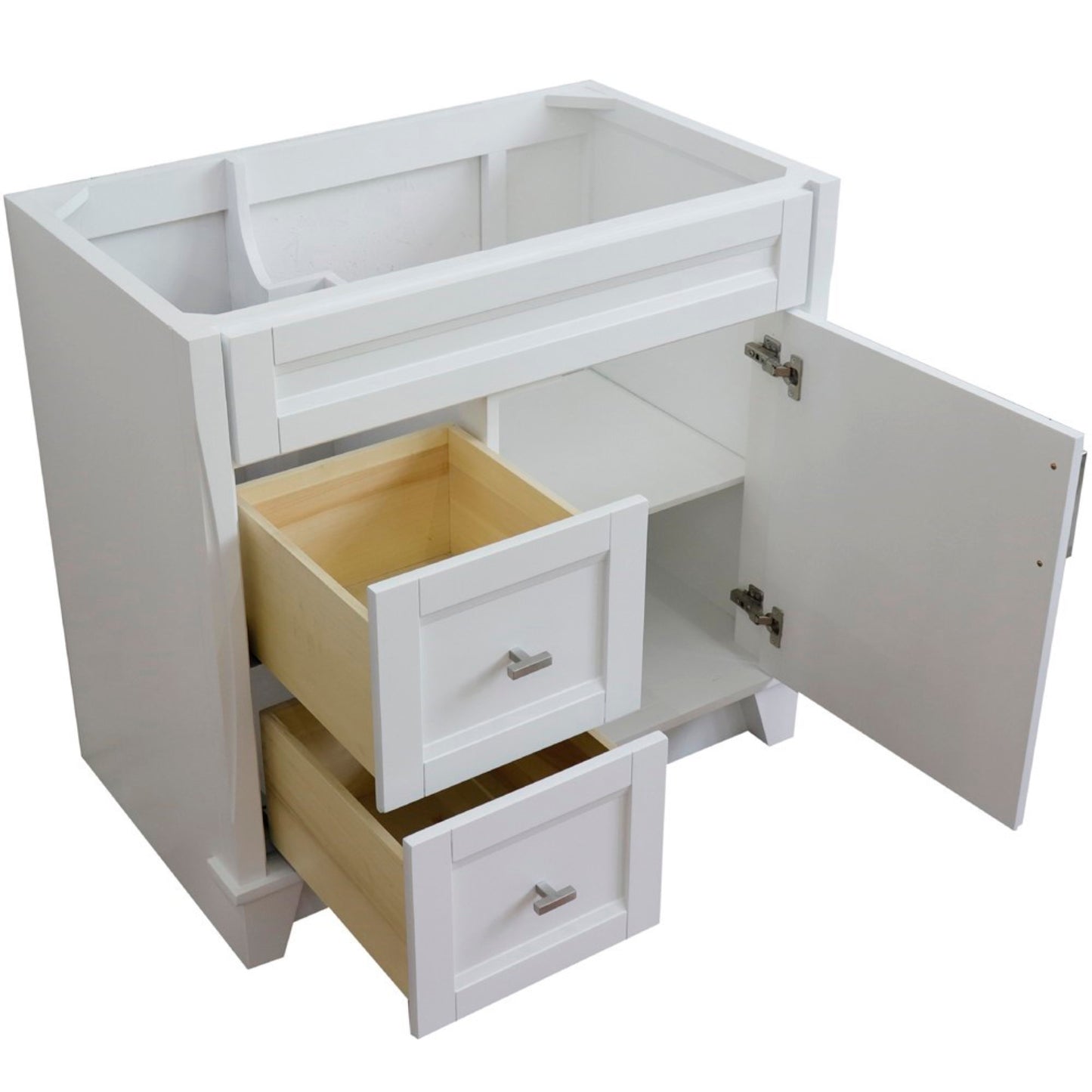 36" Single sink vanity in White finish cabinet only Right drawers
