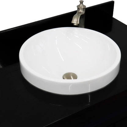 37" Single sink vanity in Blue finish with Black galaxy granite and Left door/Round Center sink