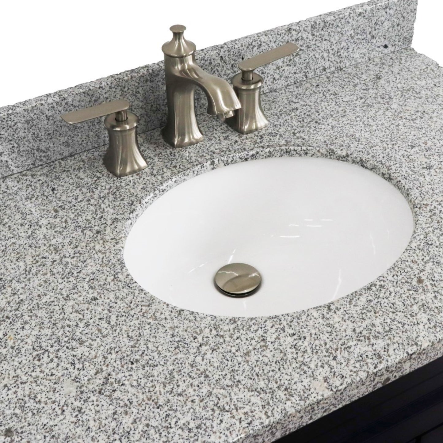 37" Single sink vanity in Blue finish with Gray granite and Left door/Center sink
