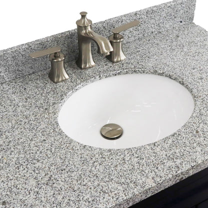 37" Single sink vanity in Blue finish with Gray granite and Left door/Center sink