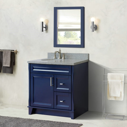 37" Single sink vanity in Blue finish with Gray granite and Left door/Left sink