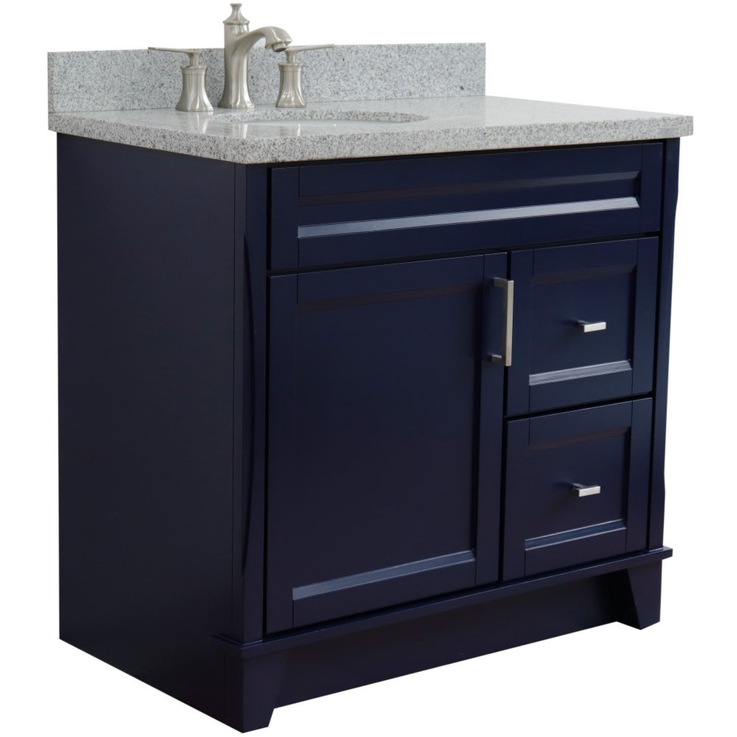 37" Single sink vanity in Blue finish with Gray granite and Left door/Left sink