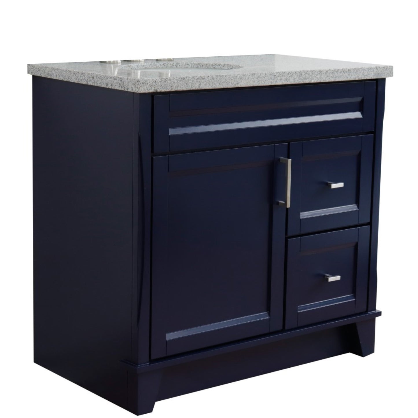 37" Single sink vanity in Blue finish with Gray granite and Left door/Left sink