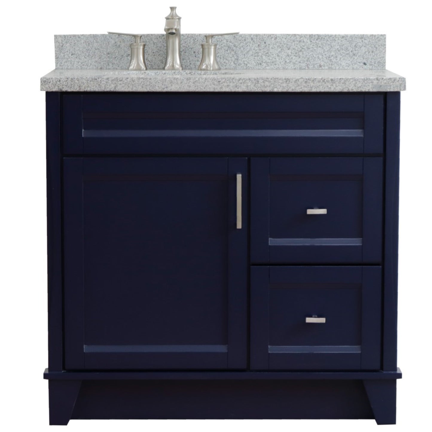 37" Single sink vanity in Blue finish with Gray granite and Left door/Left sink