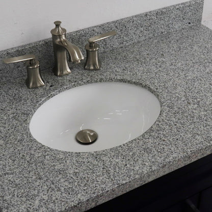 37" Single sink vanity in Blue finish with Gray granite and Left door/Left sink