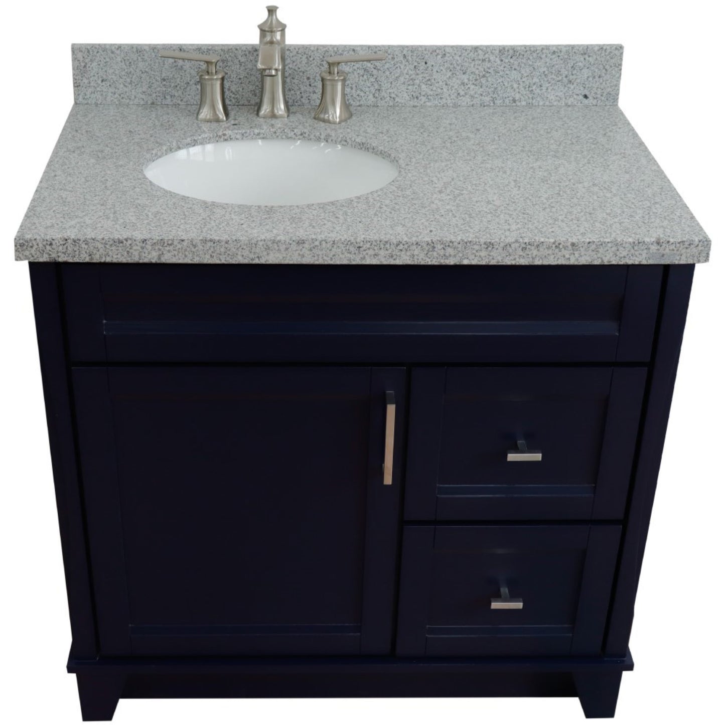 37" Single sink vanity in Blue finish with Gray granite and Left door/Left sink