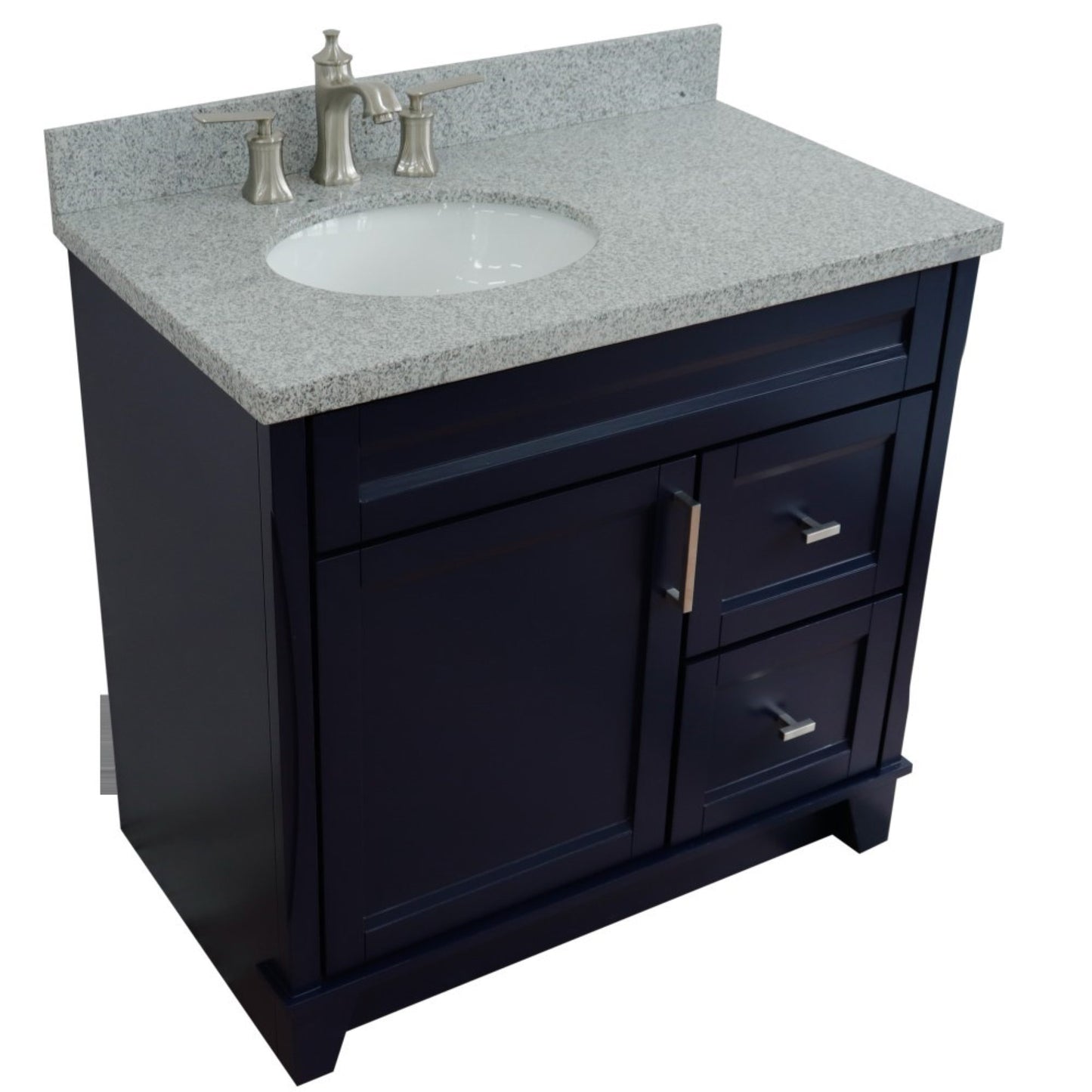 37" Single sink vanity in Blue finish with Gray granite and Left door/Left sink