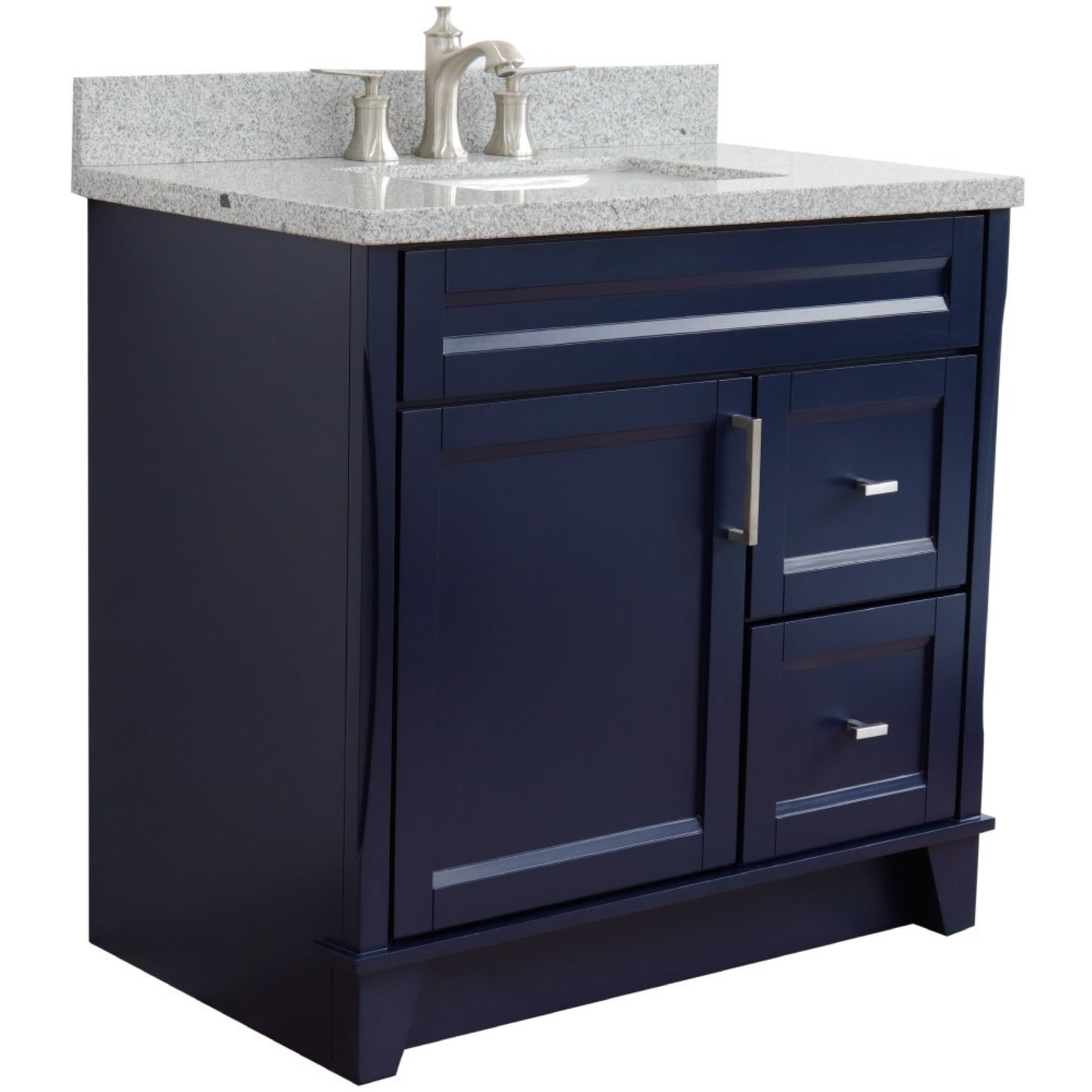 37" Single sink vanity in Blue finish with Gray granite and Left door/Center sink