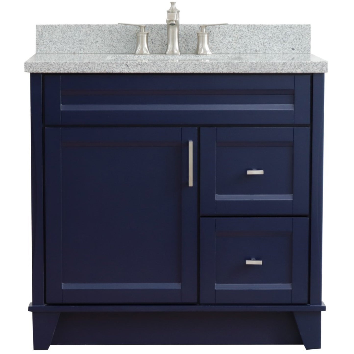 37" Single sink vanity in Blue finish with Gray granite and Left door/Center sink