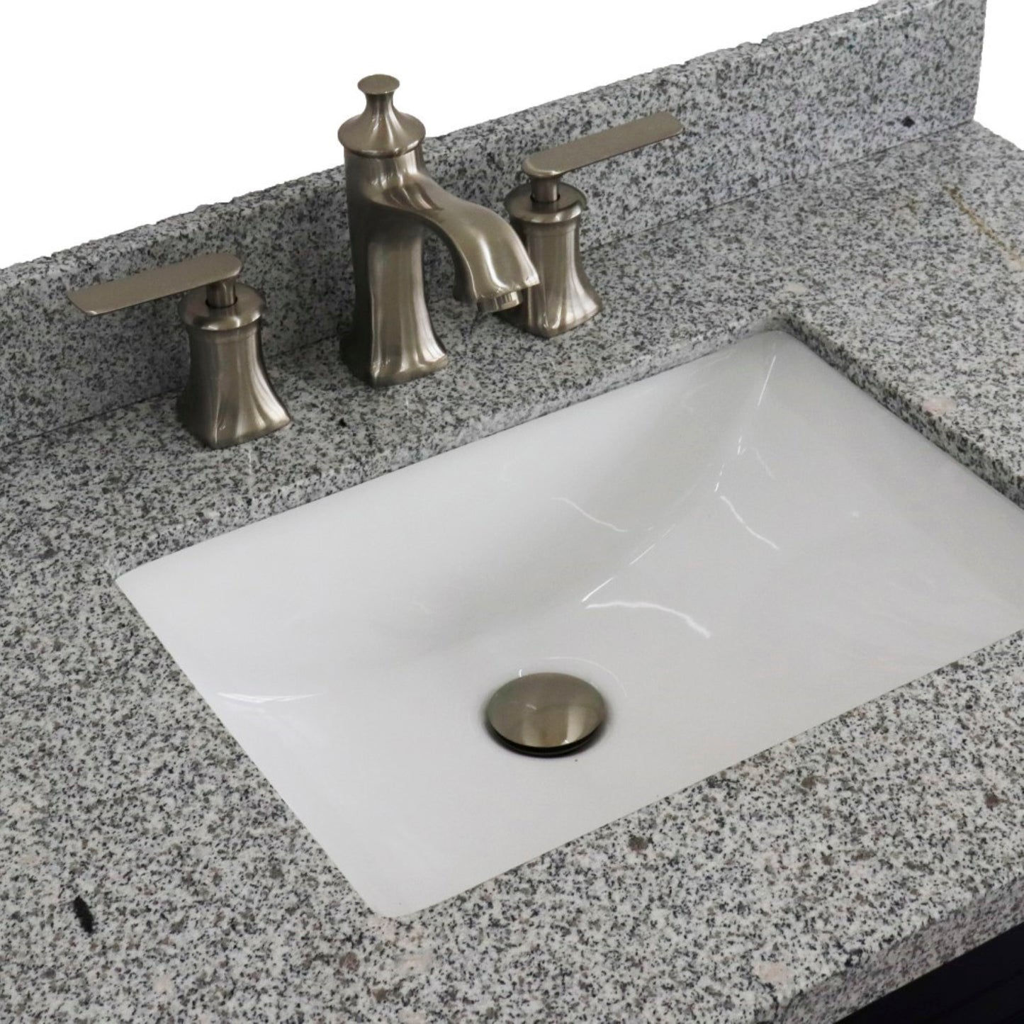 37" Single sink vanity in Blue finish with Gray granite and Left door/Center sink