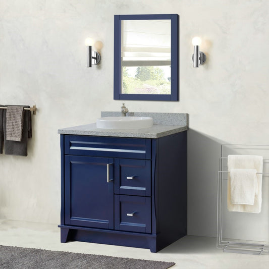 37" Single sink vanity in Blue finish with Gray granite and Left door/Center sink
