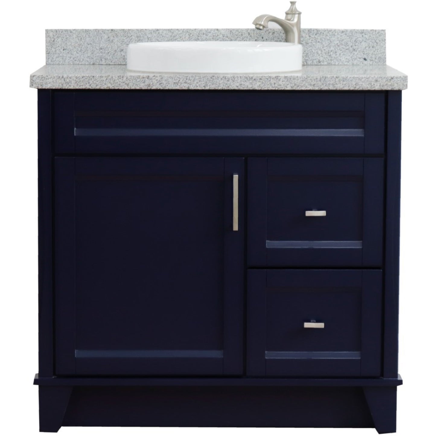 37" Single sink vanity in Blue finish with Gray granite and Left door/Center sink