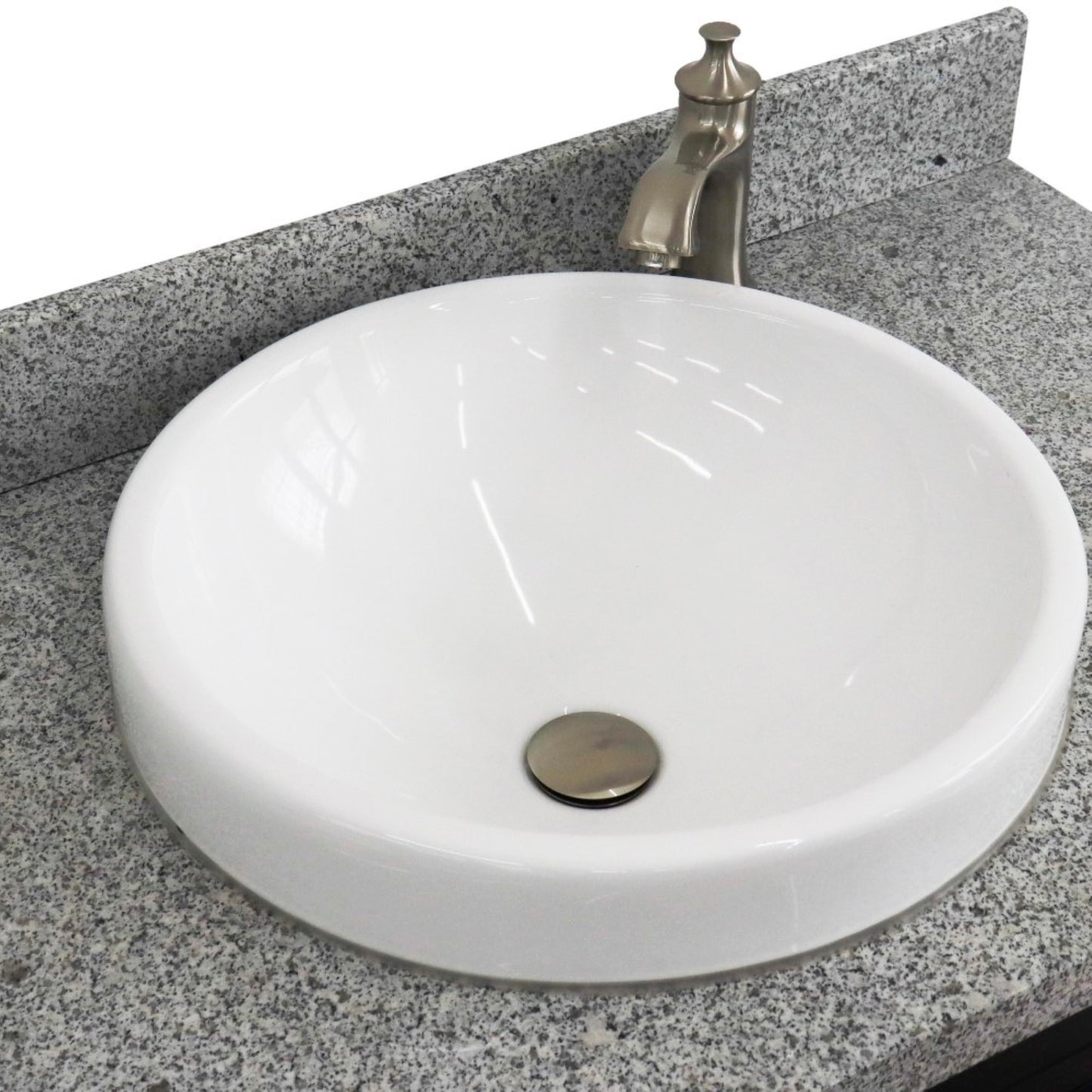 37" Single sink vanity in Blue finish with Gray granite and Left door/Center sink