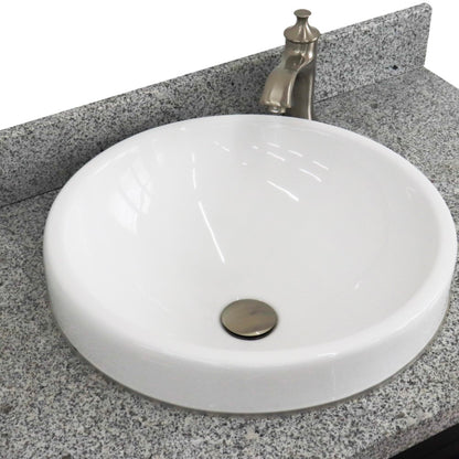 37" Single sink vanity in Blue finish with Gray granite and Left door/Center sink
