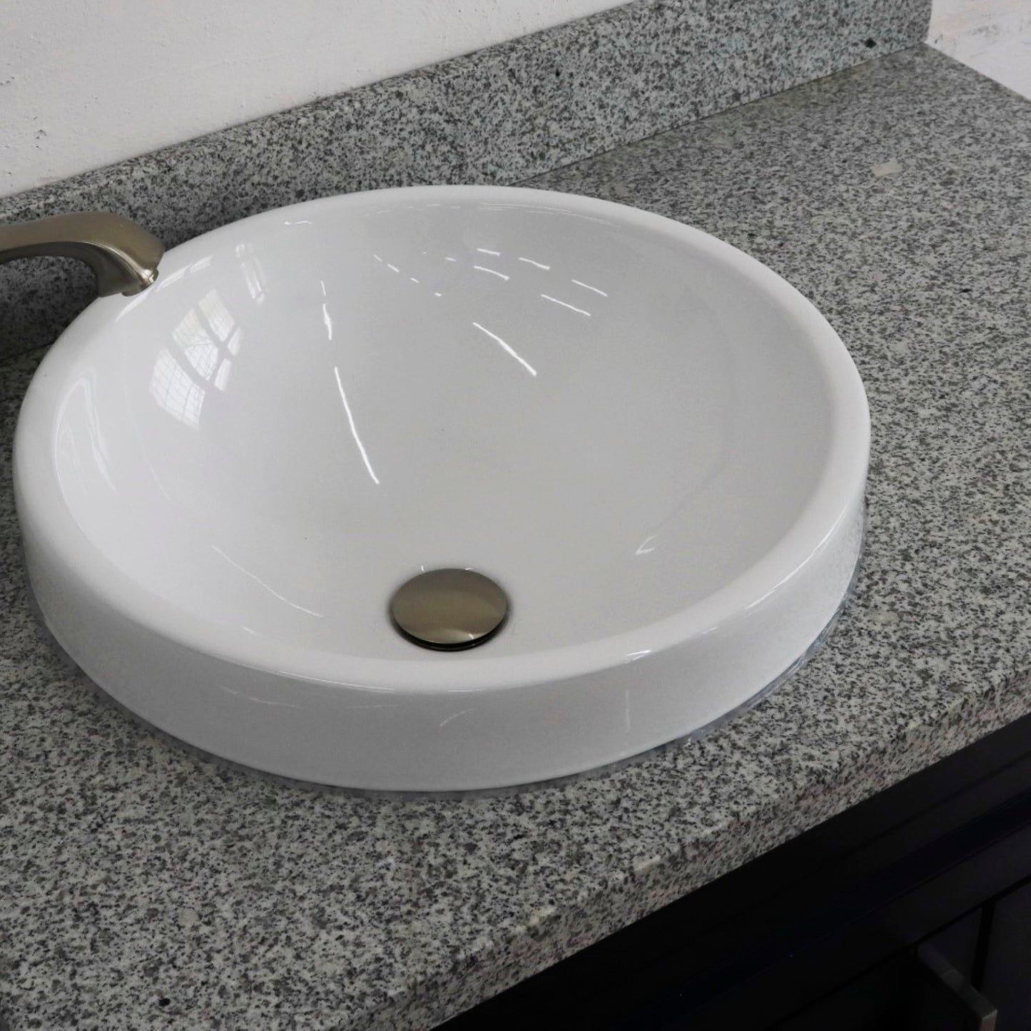 37" Single sink vanity in Blue finish with Gray granite and Left door/Round Left sink