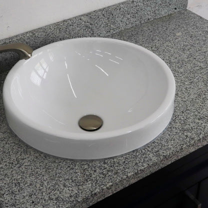 37" Single sink vanity in Blue finish with Gray granite and Left door/Round Left sink