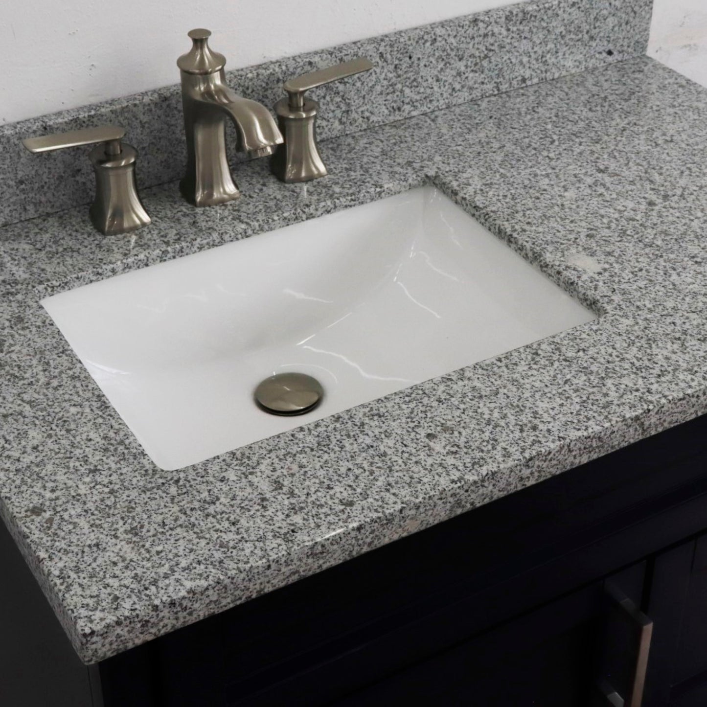 37" Single sink vanity in Blue finish with Gray granite and Left door/Left sink