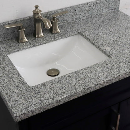 37" Single sink vanity in Blue finish with Gray granite and Left door/Left sink