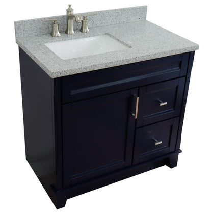 37" Single sink vanity in Blue finish with Gray granite and Left door/Left sink