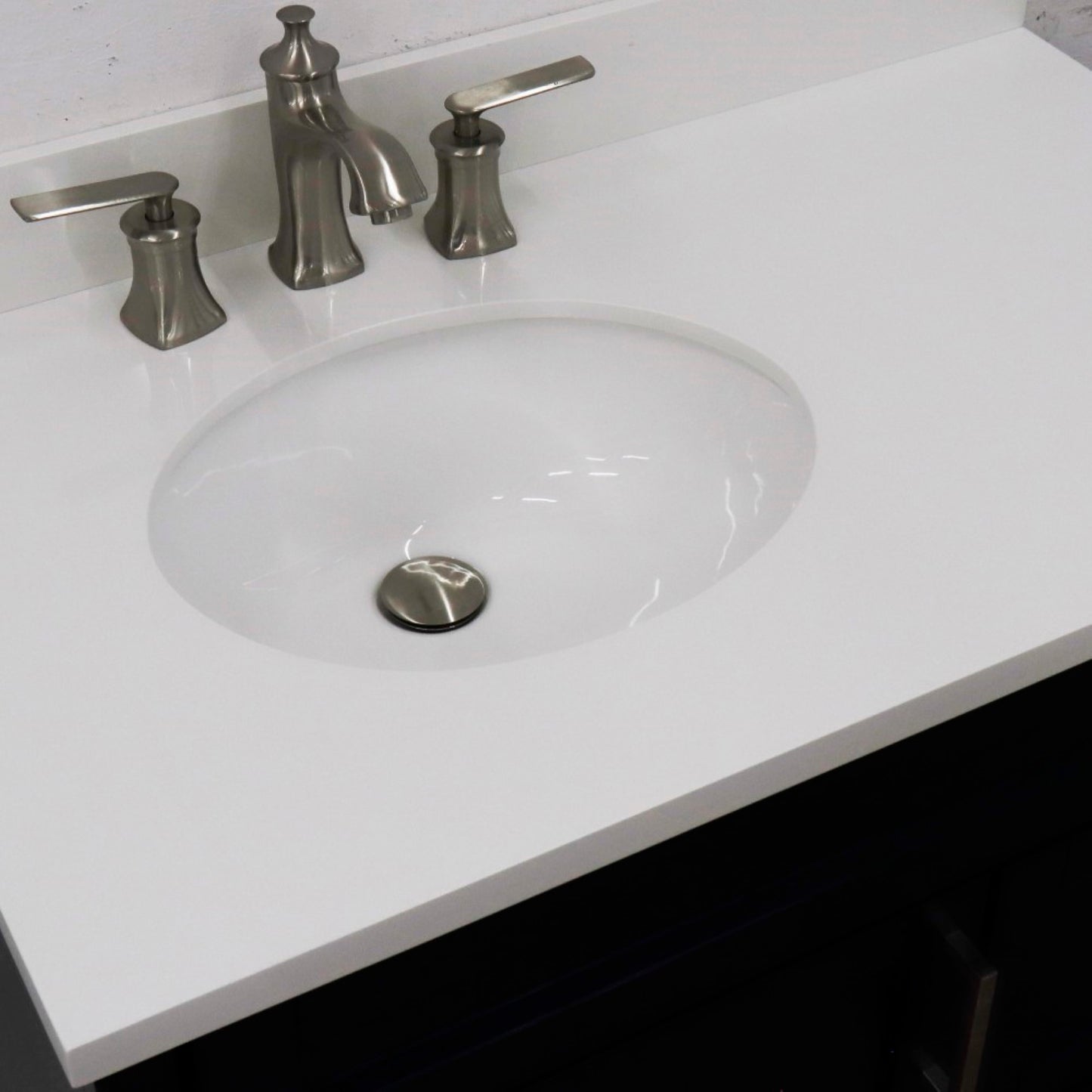 37" Single sink vanity in Blue finish with White engineered stone and Left door/Left sink