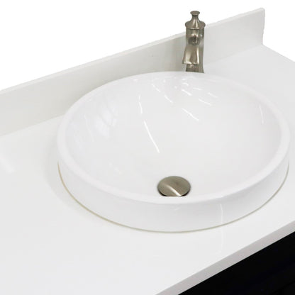 37" Single sink vanity in Blue finish with White engineered stone and Left door/Round Center sink