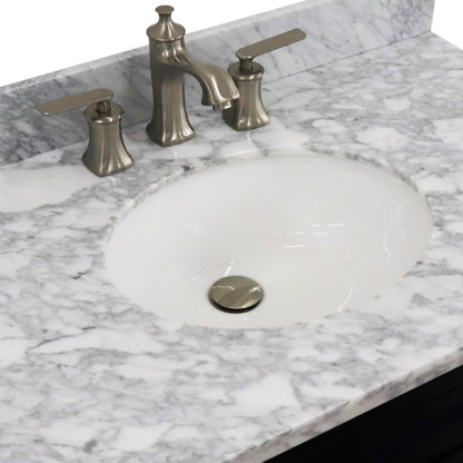 37" Single sink vanity in Blue finish with White Carrara marble and Left door/Center sink