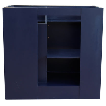 37" Single sink vanity in Blue finish with White Carrara marble and Left door/Left sink