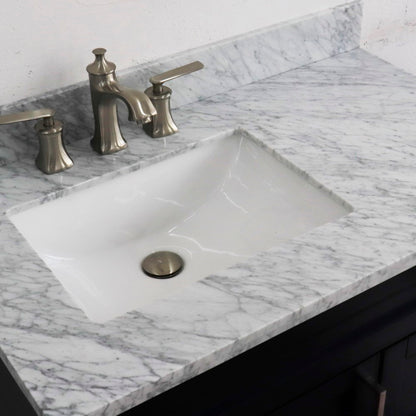 37" Single sink vanity in Blue finish with White Carrara marble and Left door/Left sink