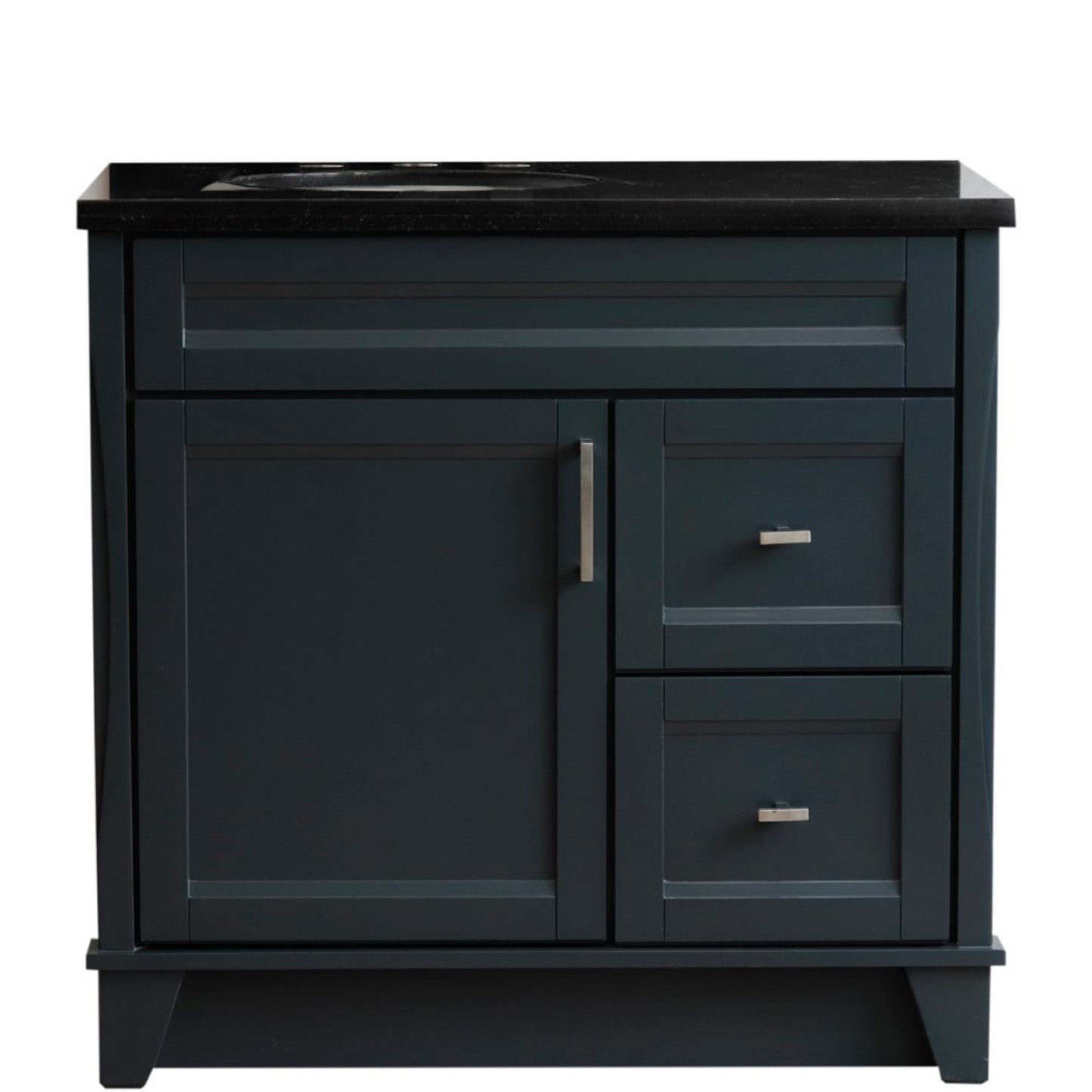 37" Single sink vanity in Dark Gray finish with Black galaxy granite and Left door/Left sink