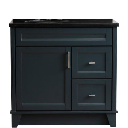 37" Single sink vanity in Dark Gray finish with Black galaxy granite and Left door/Left sink