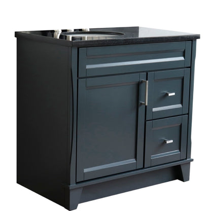 37" Single sink vanity in Dark Gray finish with Black galaxy granite and Left door/Left sink