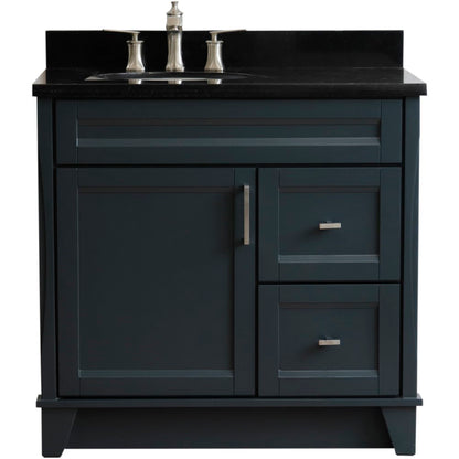 37" Single sink vanity in Dark Gray finish with Black galaxy granite and Left door/Left sink