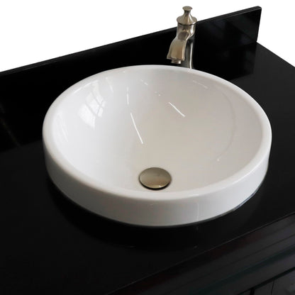 37" Single sink vanity in Dark Gray finish with Black galaxy granite and Left door/Round Center sink
