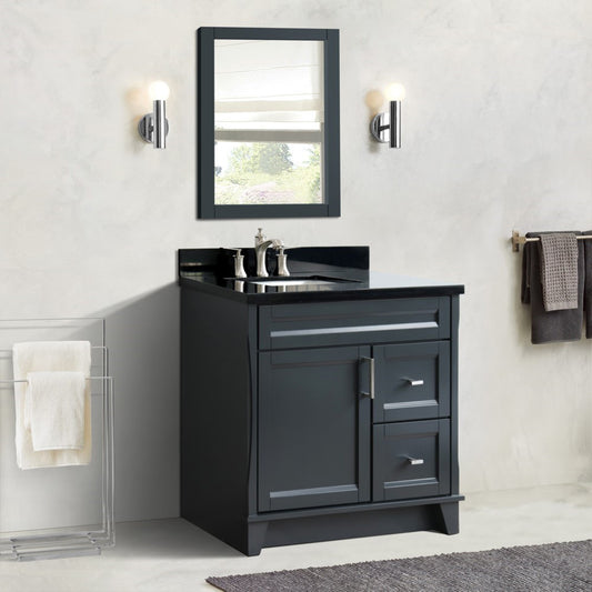 37" Single sink vanity in Dark Gray finish with Black galaxy granite and Left door/Left sink