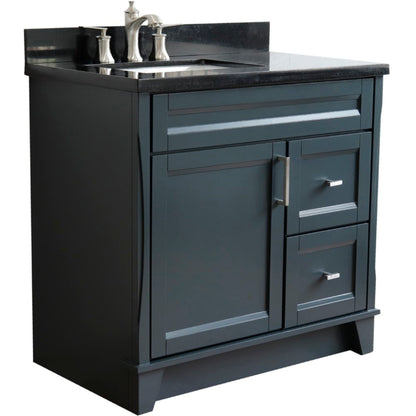37" Single sink vanity in Dark Gray finish with Black galaxy granite and Left door/Left sink