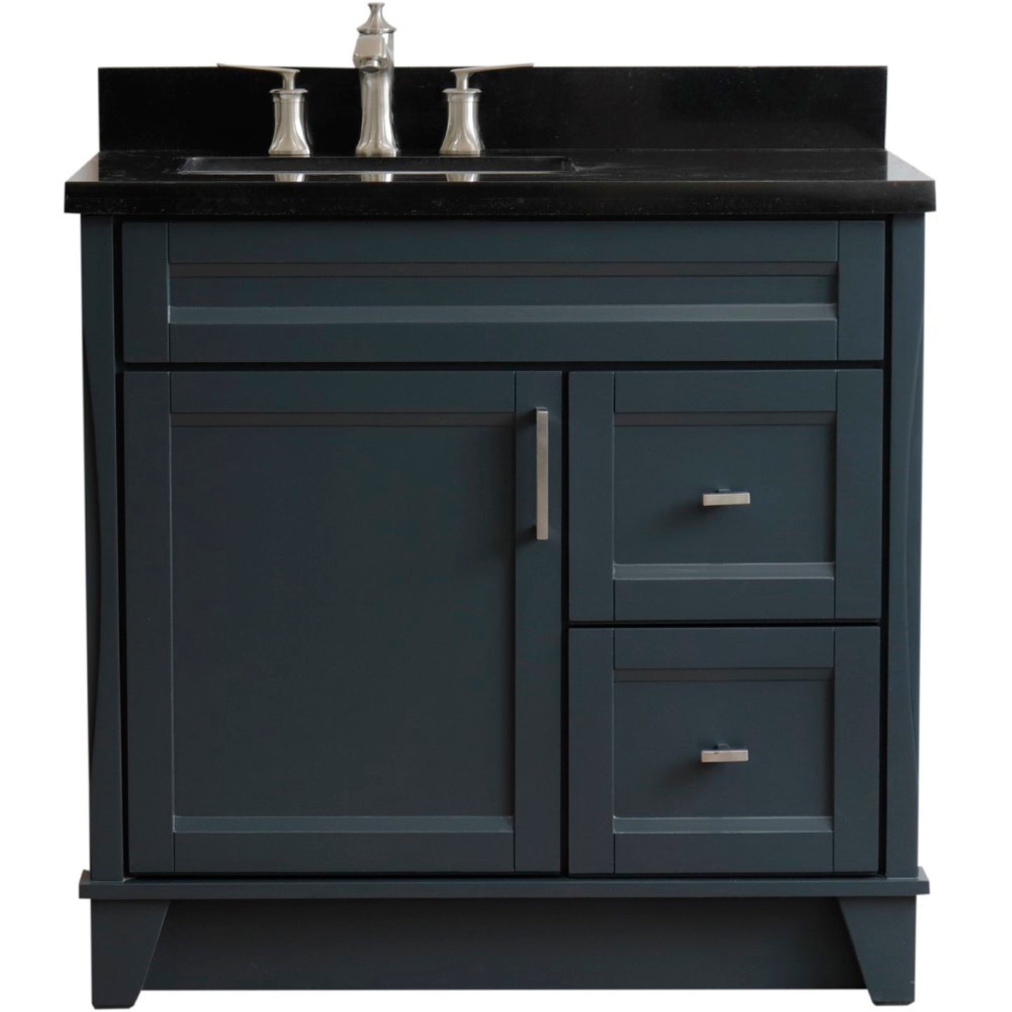 37" Single sink vanity in Dark Gray finish with Black galaxy granite and Left door/Left sink