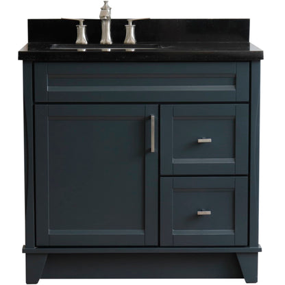 37" Single sink vanity in Dark Gray finish with Black galaxy granite and Left door/Left sink