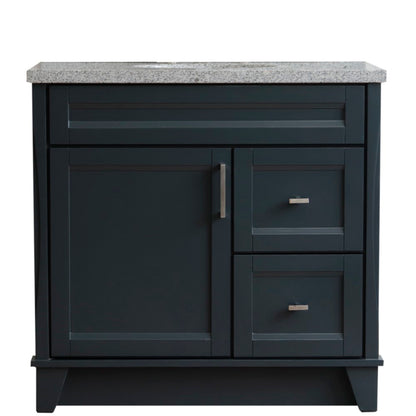 37" Single sink vanity in Dark Gray finish with Gray granite and Left door/Center sink