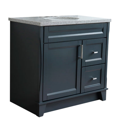 37" Single sink vanity in Dark Gray finish with Gray granite and Left door/Center sink