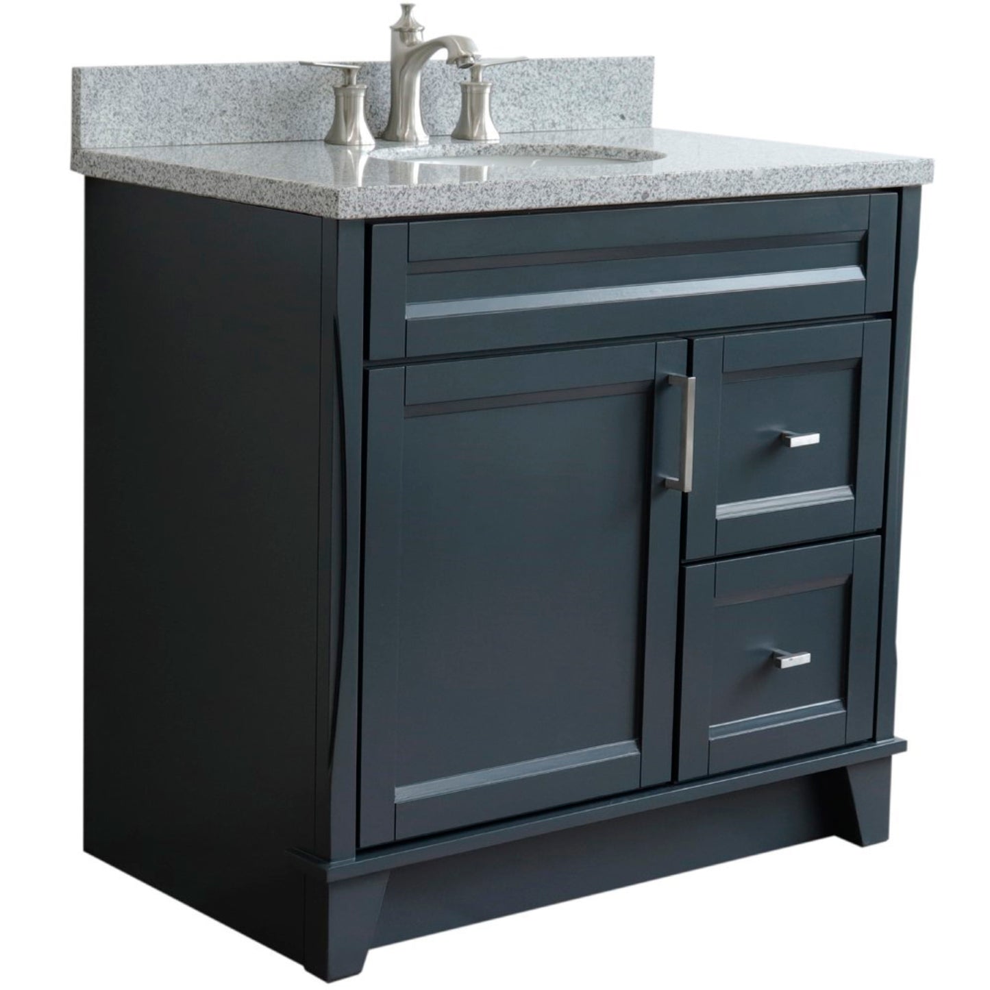 37" Single sink vanity in Dark Gray finish with Gray granite and Left door/Center sink