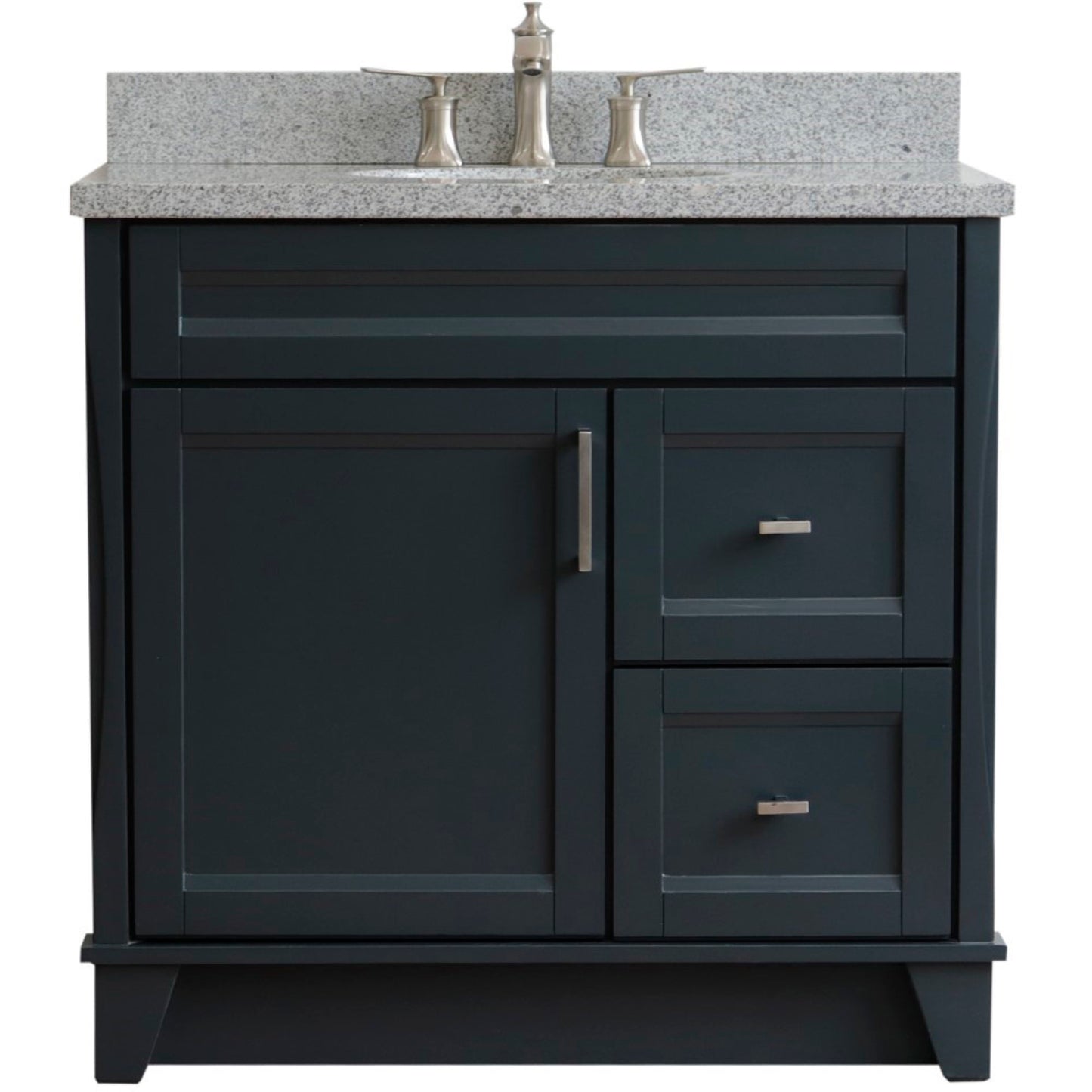 37" Single sink vanity in Dark Gray finish with Gray granite and Left door/Center sink