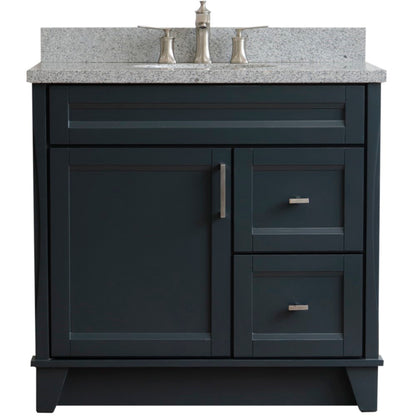37" Single sink vanity in Dark Gray finish with Gray granite and Left door/Center sink
